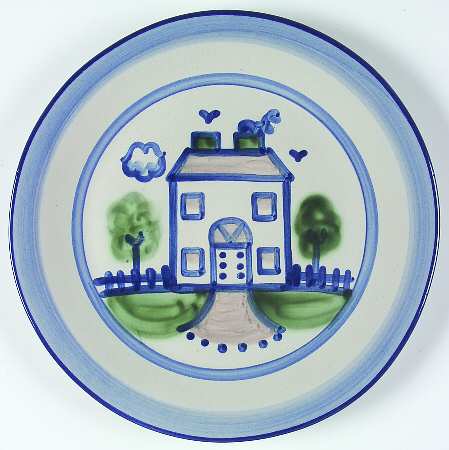 Country Scene Blue Dinner Plate
