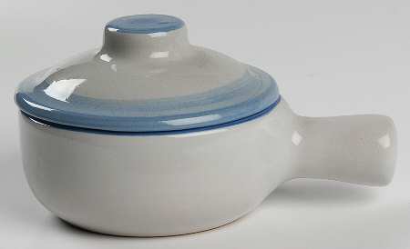 Country Scene Blue Porringer & Lid