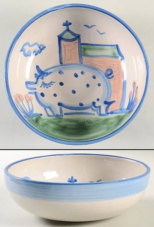 Country Scene Blue 8" Round Vegetable Bowl