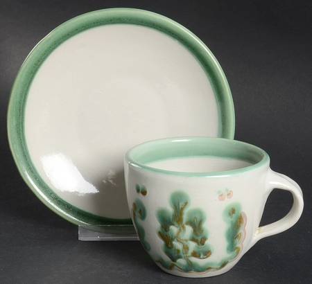 Pear and Grape Green Flat Cup & Saucer Set