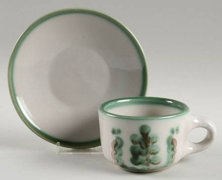 Pear and Grape Green Flat Cup & Saucer Set