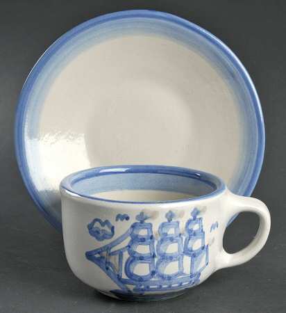Ship & Whale Flat Cup & Saucer Set