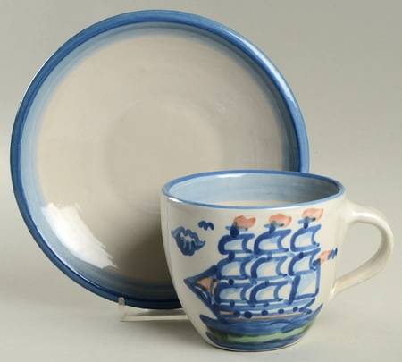 Ship & Whale Flat Cup & Saucer Set