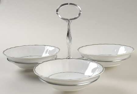 Silver Sonata 7" x 12" 3-Part Relish & Metal Stand (FR) HC