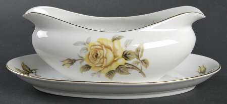 Yellow Rose Gravy Boat with Attached Underplate