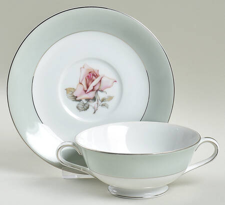 Damask Rose Cream Soup Bowl & Saucer Set