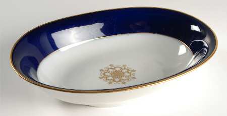 Empire (Gold Medallion, Cobalt Band, #A8977) 10" Oval Vegetable Bowl by Heinrich - H&C