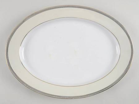 Greek Key Black (Cream Rim, White Center) 14" Oval Serving Platter