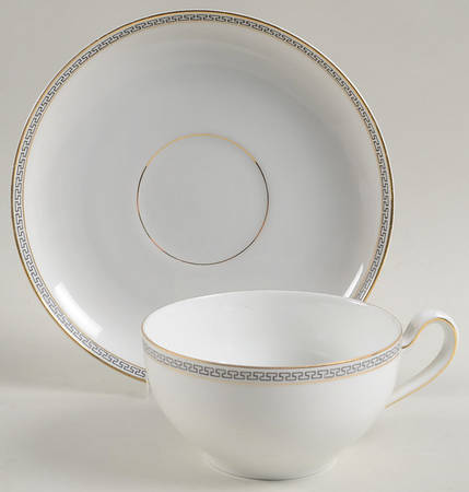 Greek Key Black (White Background) Flat Cup & Saucer Set