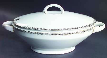 Greek Key Black (White Background) Tureen &  Lid