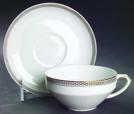 Greek Key Black (White Background) Oversized Cup & Saucer Set