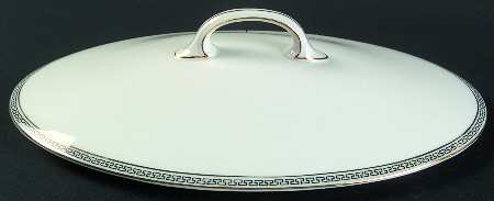 Greek Key Black (White Background) Lid for Oval Vegetable
