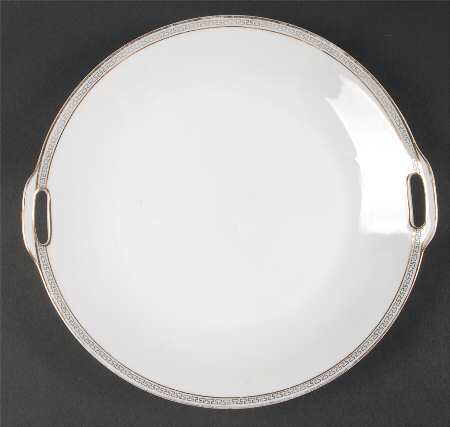 Greek Key Black (White Background) Handled Cake Plate