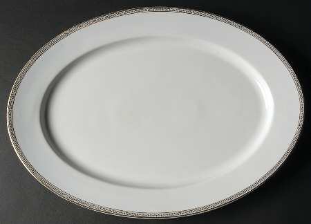 Greek Key Black (White Background) 16" Oval Serving Platter