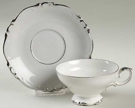 Platinum Scroll Footed Cup & Saucer Set