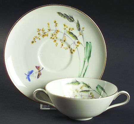 Sommer (Coupe, Smooth, Gold Trim) Flat Cream Soup Bowl & Saucer Set