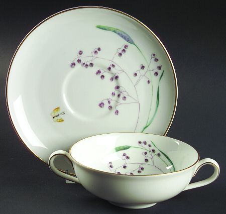 Sommer (Coupe, Smooth, Gold Trim) Flat Cream Soup Bowl & Saucer Set
