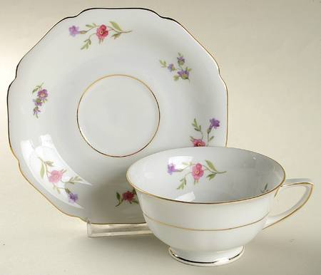 Victoria (Multicolor Flowers) Footed Cup & Saucer Set