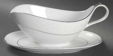 White Lace Gravy Boat with Attached Underplate