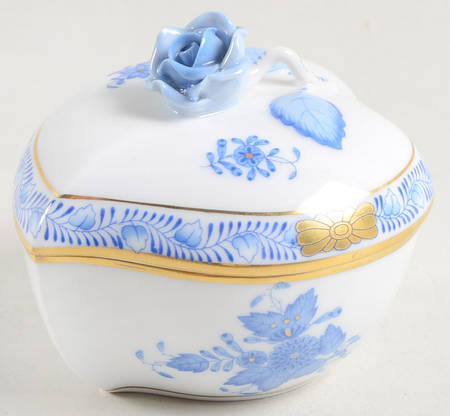 Chinese Bouquet Blue (AB) 3" Heart Shape Bon Bon & Lid