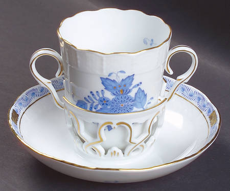 Chinese Bouquet Blue (AB) 2 Handled Trembleuse Cup & Saucer Set