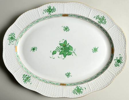 Chinese Bouquet Green (AV) 14" Oval Serving Platter