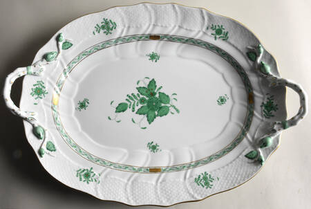 Chinese Bouquet Green (AV) 18" Oval Handled Platter