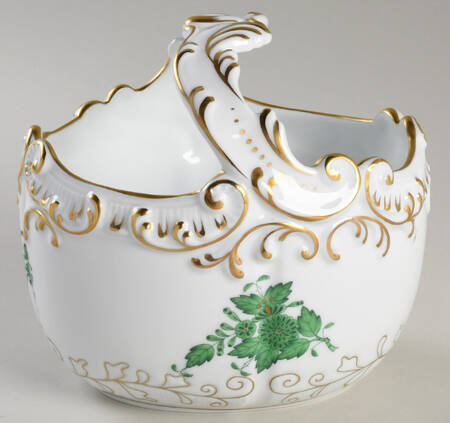 Chinese Bouquet Green (AV) Medium Basket with Handle by Herend