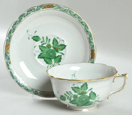 Chinese Bouquet Green (AV) Footed Cup & Saucer Set
