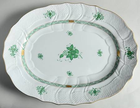 Chinese Bouquet Green (AV) 16" Oval Serving Platter