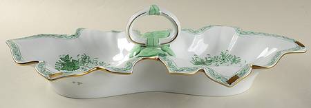 Chinese Bouquet Green (AV) 2-Part Handled Relish by Herend