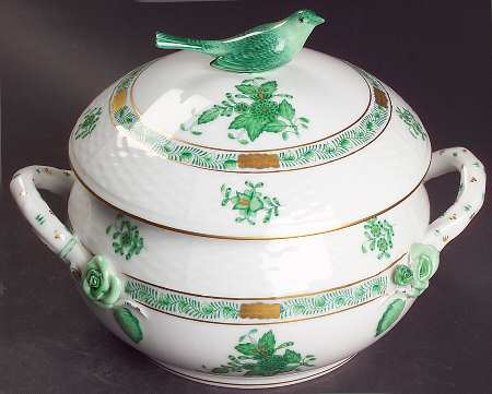 Chinese Bouquet Green (AV) Bean Pot & Lid