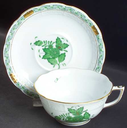 Chinese Bouquet Green (AV) Footed Cup & Saucer Set
