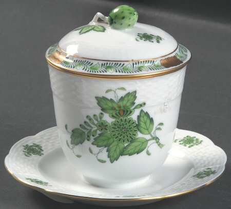 Chinese Bouquet Green (AV) Jam/Jelly & Lid w/Attached Underplate