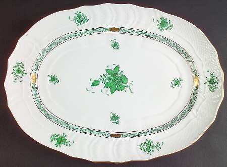 Chinese Bouquet Green (AV) 15" Oval Serving Platter