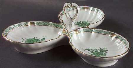 Chinese Bouquet Green (AV) 3-Part Relish by Herend