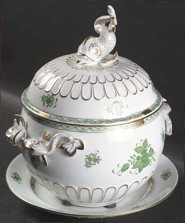 Chinese Bouquet Green (AV) Dolphin Tureen wLid & Underplate