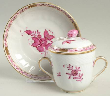 Chinese Bouquet Raspberry (AP) Bouillon Soup and Saucer with Lid