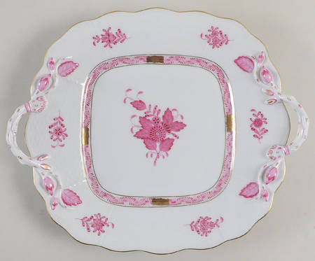 Chinese Bouquet Raspberry (AP) Square Handled Cake Plate