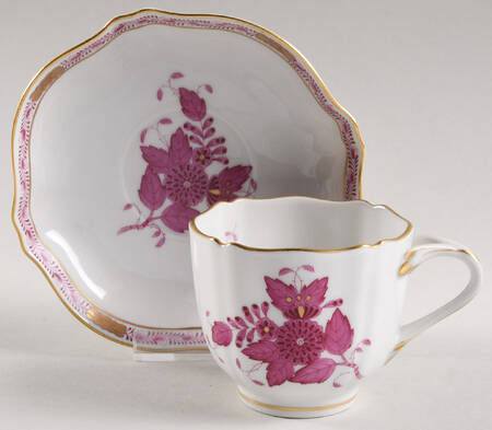 Chinese Bouquet Raspberry (AP) Footed Demitasse Cup & Saucer Set