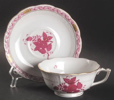 Chinese Bouquet Raspberry (AP) Footed Cup & Saucer Set