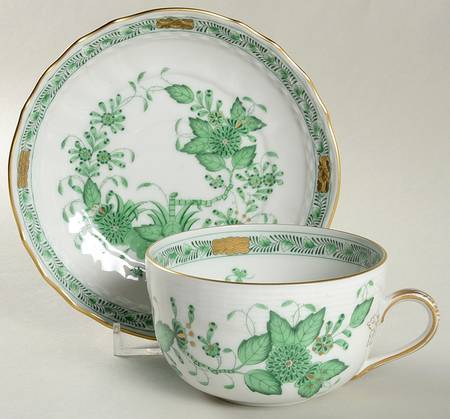 Indian Basket Green (FV) Flat Cup & Saucer Set
