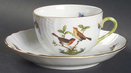 Rothschild Bird (RO) Flat Cup & Saucer Set by Herend