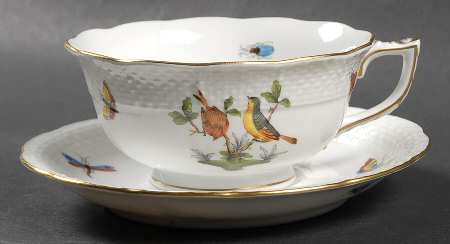 Rothschild Bird (RO) Footed Cup & Saucer Set by Herend