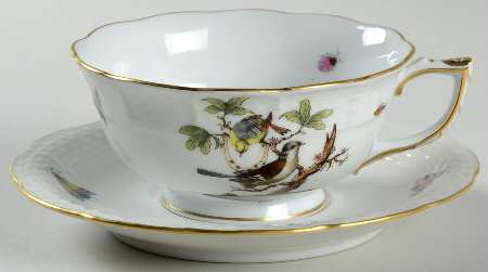 Rothschild Bird (RO) Footed Cup & Saucer Set by Herend