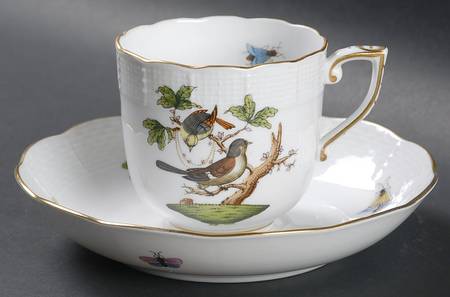 Rothschild Bird (RO) Chocolate Cup & Saucer Set by Herend