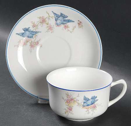 Bluebird (Blue Trim) Flat Cup & Saucer Set