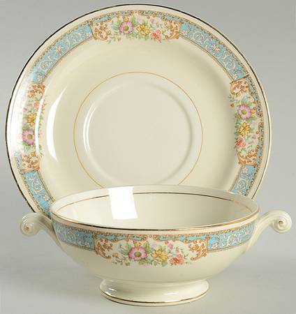 Blue Dawn Footed Cream Soup Bowl & Saucer Set