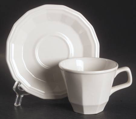 Colonial White Flat Cup & Saucer Set by Homer Laughlin 