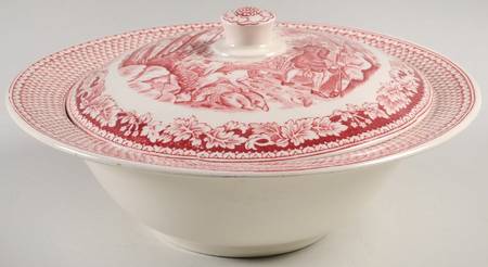 Currier & Ives Red Round Covered Vegetable